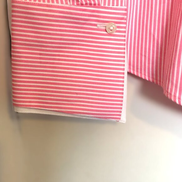 🐑 𝐁𝐑𝐎𝐎𝐊𝐒 𝐁𝐑𝐎𝐓𝐇𝐄𝐑𝐒 🐑 French Cuff Blouse Pink/White Stripe NEW!! - Picture 6 of 11